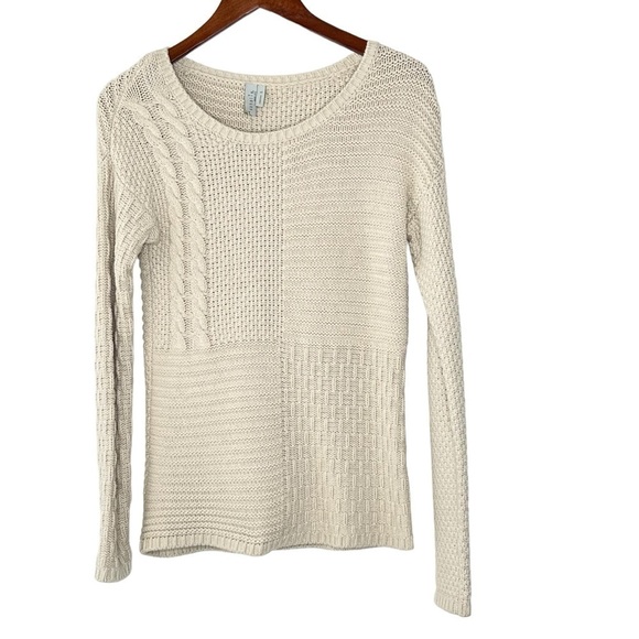 SAHALIE Cream Cable Knit Pattern Block Long Sleeve Sweater Women's Size S - Picture 12 of 16